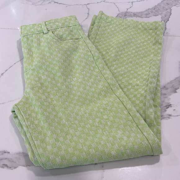 Zara Gingham High waist Straight Leg Lime Green. Size S (536) - Picture 10 of 13